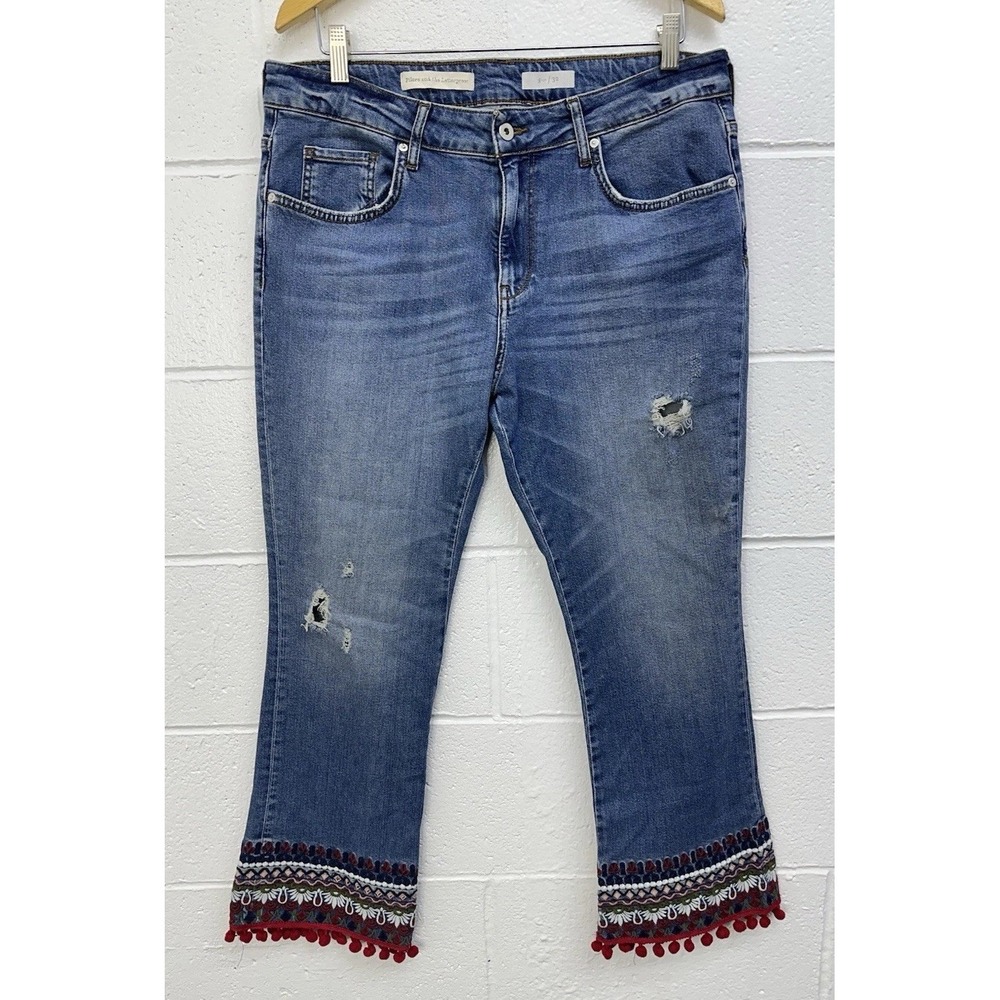 Anthropologie Pilcro & The Letterpress Embellished Cropped Straight Leg Jeans 32
